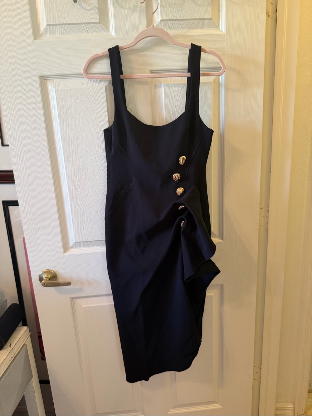 Acler Black Midi Dress with Gold Buttons